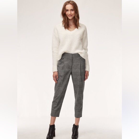 Aritzia Wilfred Chambery Check Plaid Wool Cashmere Cropped Trouser Pant Size 0 - Picture 2 of 12